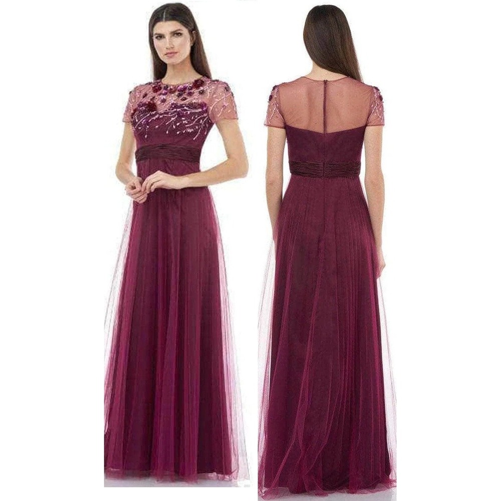JS Collections Floral Applique Mesh Overlay Evening Gown Size 10 Jam Multi Maxi